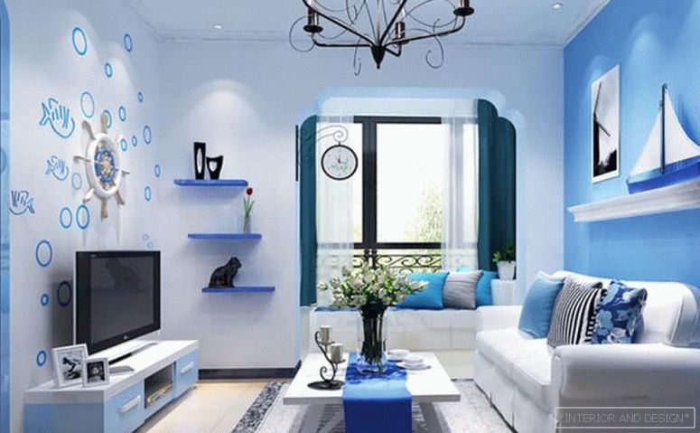Vzduchově modrý nádech v obývacím pokoji 1