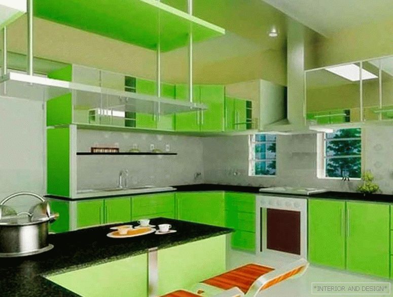 Fotografie kuchyně v světle zelené barvě 2
