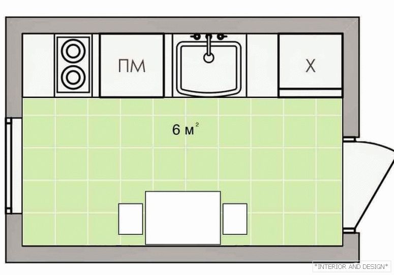 Kuchyně uspořádání 6 m². 1