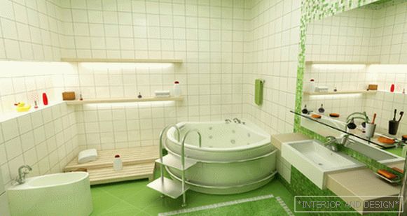 Dlaždice zelená v interiéru koupelny - 4